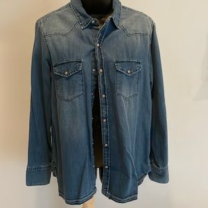 Zara Denim Shirt Size XL with Believe in Yourself on the back
